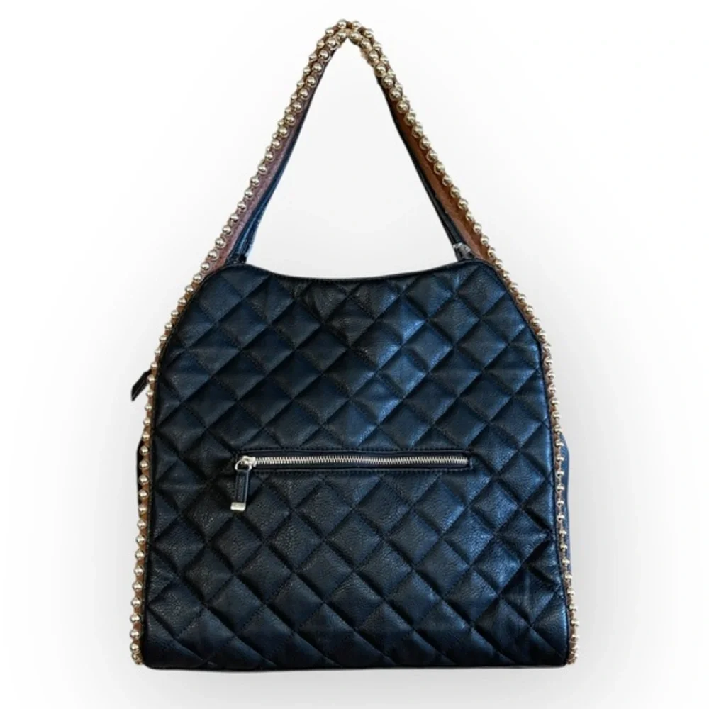 Big Buddha Grayson Black Quilted Faux Leather Hobo Bag